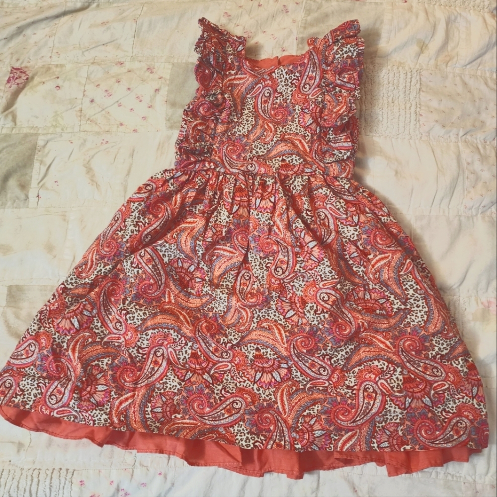 Laura Ashley Peach Pink Light Coral Paisley fully lined Dress Girls Sz 6